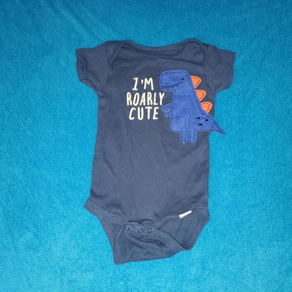 Day 1 Baby 2 Gerber Baby Onesie - 6/9M - Roar-ly Cute Dinosaur Design 🦖💙